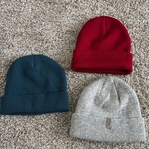 Set of 3 Beanies Red, Teal, and Gray